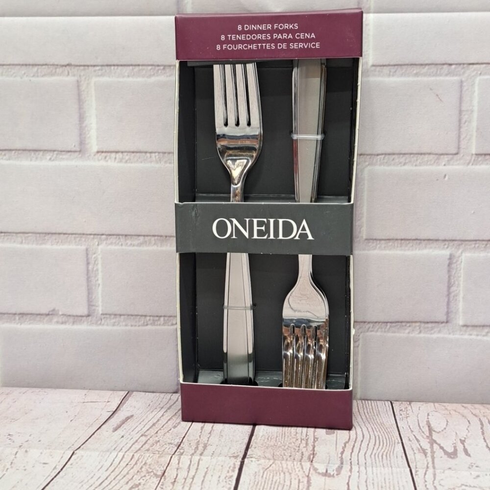 New Oneida Jordan Frosted Stainless Silverware 8pc  Dinner Forks 7.5”‎